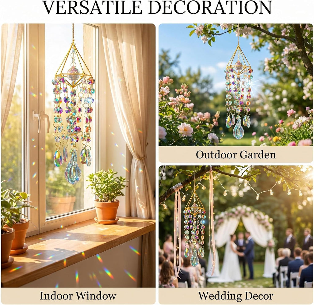 Crystal Suncatchers for Window Hanging Rainbow Maker Sun Catchers Indoor - Glass Wind Chime Garden Sun Catchers with