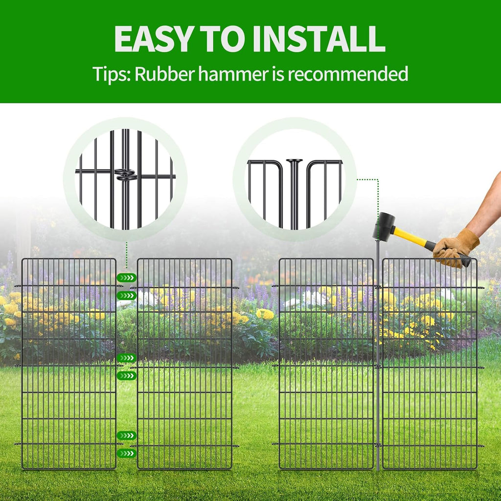 10 Panels No Dig Decorative Garden Fence - 48 in (H) x 21 ft (L), Tall Garden Fences - Dog Fence Outdoor for Yard