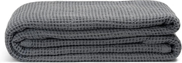 Organic Cotton Knitted Throw Blanket - Cool Throw Blankets, Picnic, Adults & Toddlers (50”x60” - Gray)