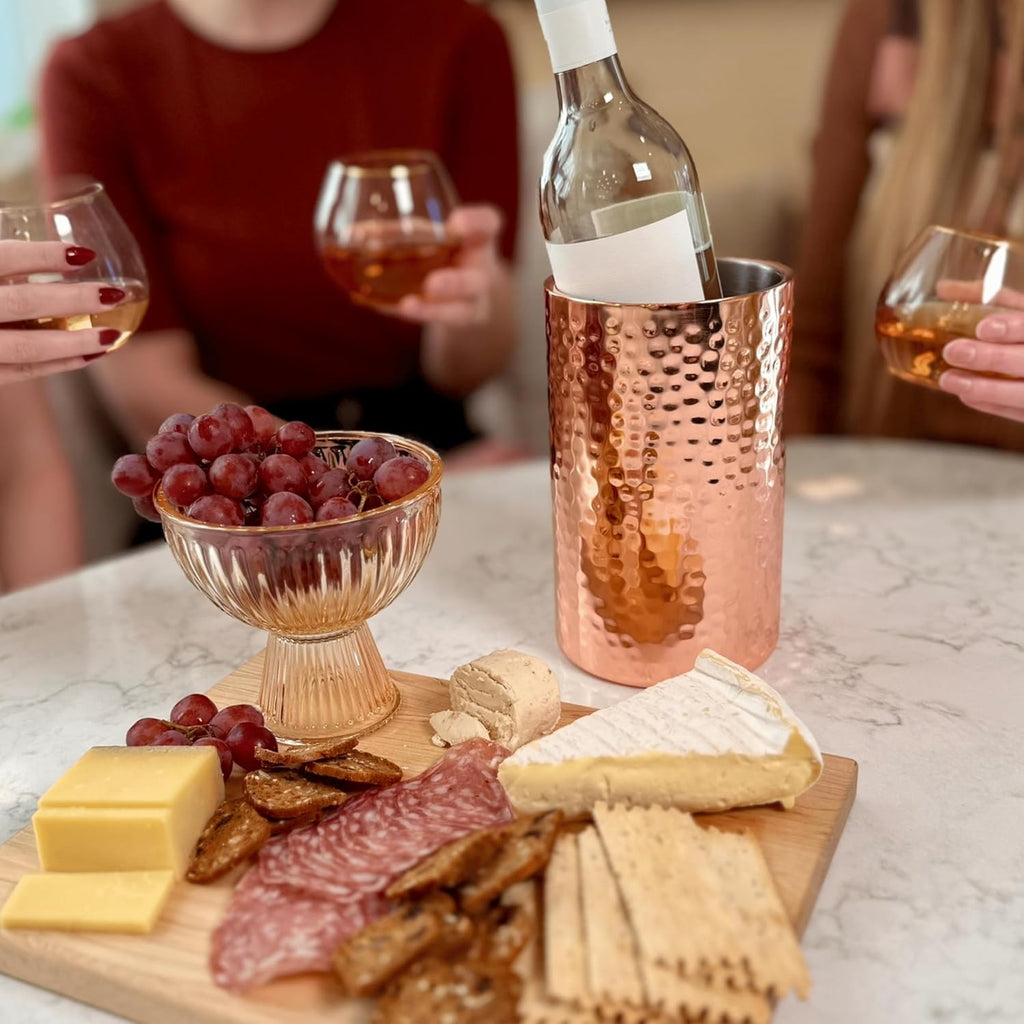 Hammered Rose Gold Single Bottle Wine Chiller - Copper Double-Walled Insulated Wine Cooler - Wine Bucket Chiller