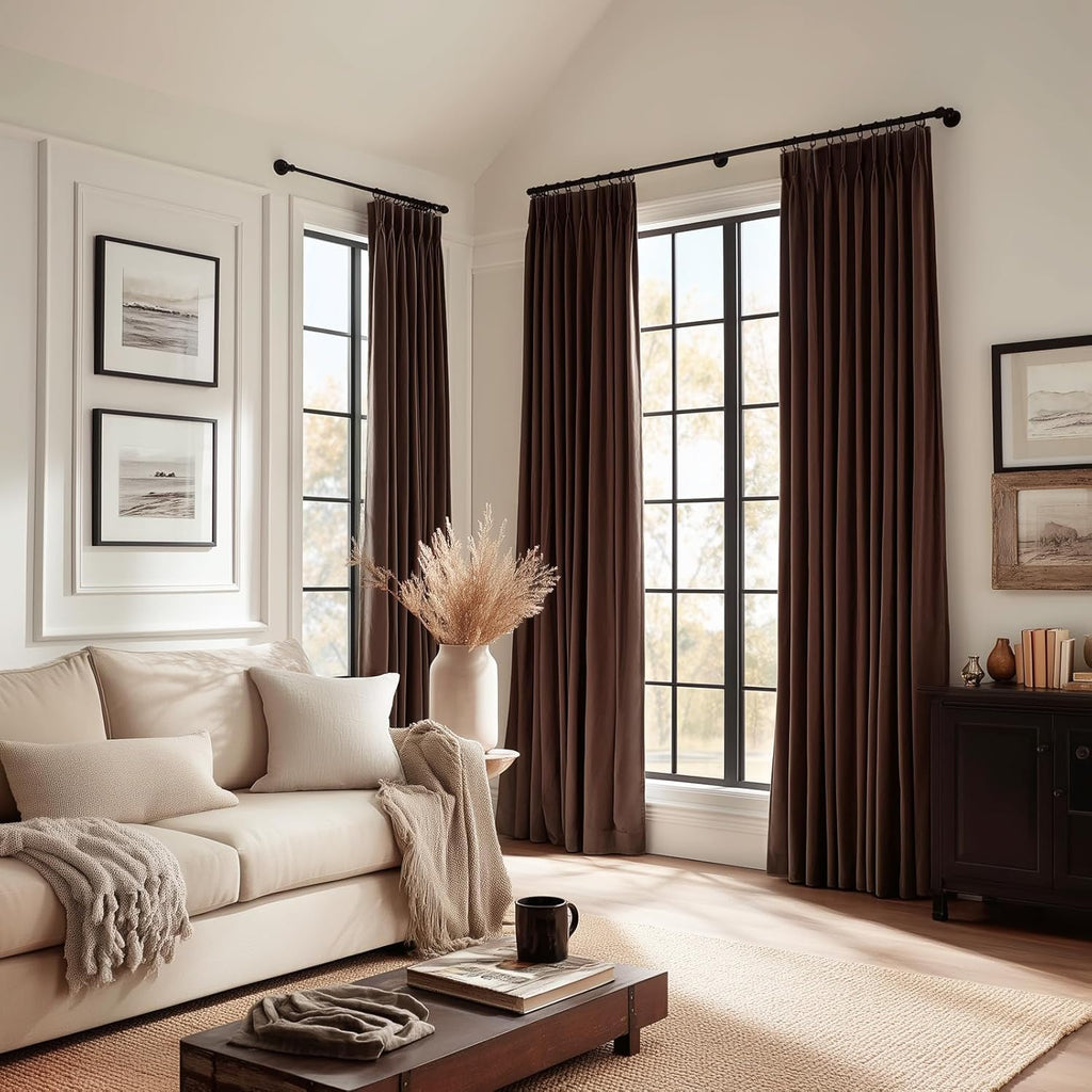 Dark Brown Velvet Blackout Curatins 2 Panels Heavy Thick Vintage Luxury Pinch Pleated Curtain Drapes with Hooks Rings for Living Room Bedrooom,Chocolate Home Decor
