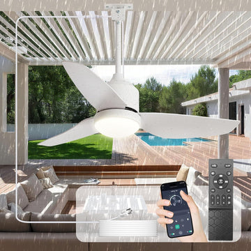 42 Inch White Waterproof Gazebo Fans with Lights Outdoor Hanging - Plug in Remote App Control for Patio Indoor Farmhouse Porch - 6 Speed Reversible DC Motor