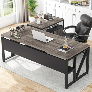 L Shaped Desk with Drawer Cabinet, 63" Executive Computer Desk and lateral File Cabinet