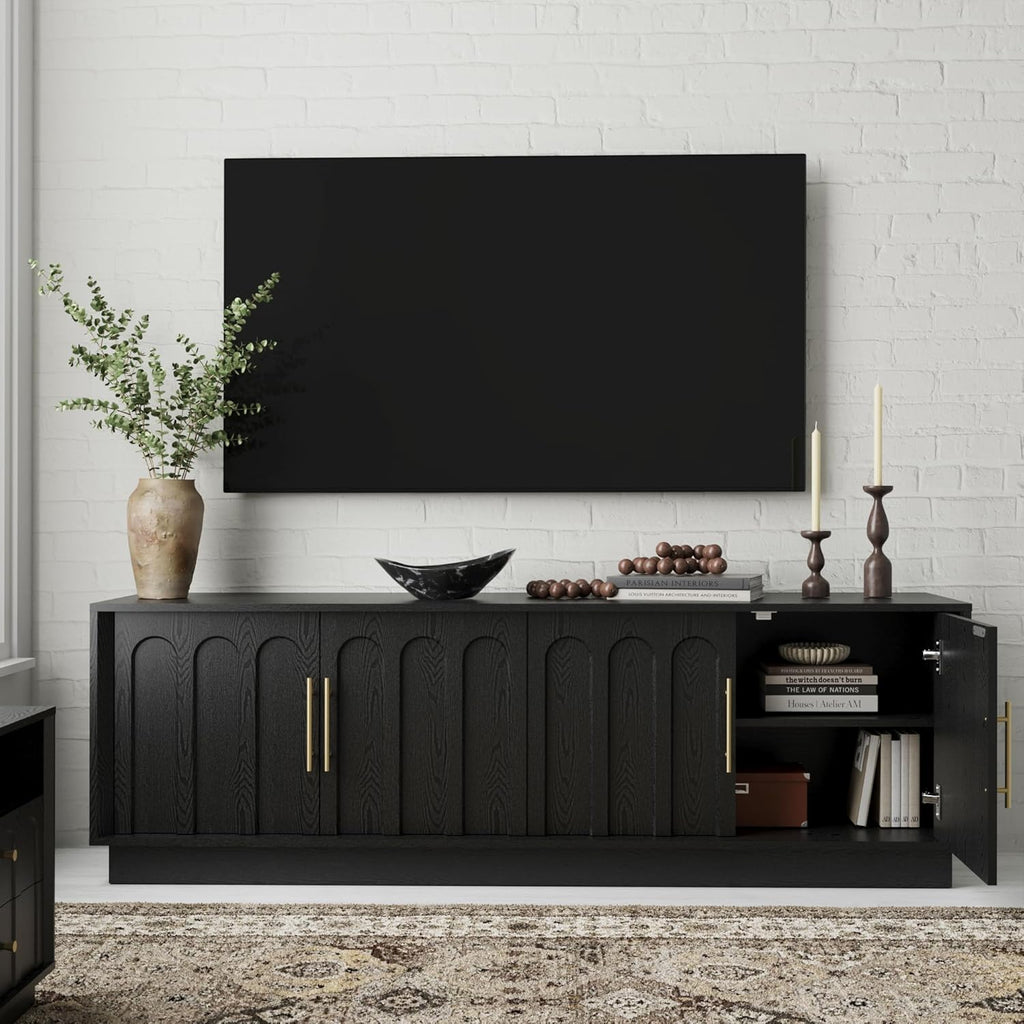 TV Stand for 75 Inch TV, 67" Entertainment Center with Arched Design, Minimalist Media Console with Adjustable