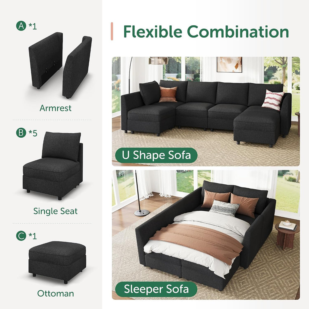 Modular Sectional Couch L Shaped Sectional Sofa with Storage, Convertible Couches - Linen Grey