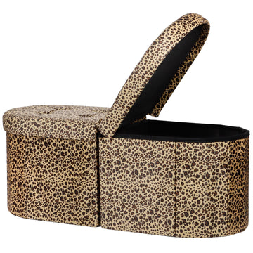 Oval Ottoman Storage Bench, 34" Leather Folding Chest, Leopard