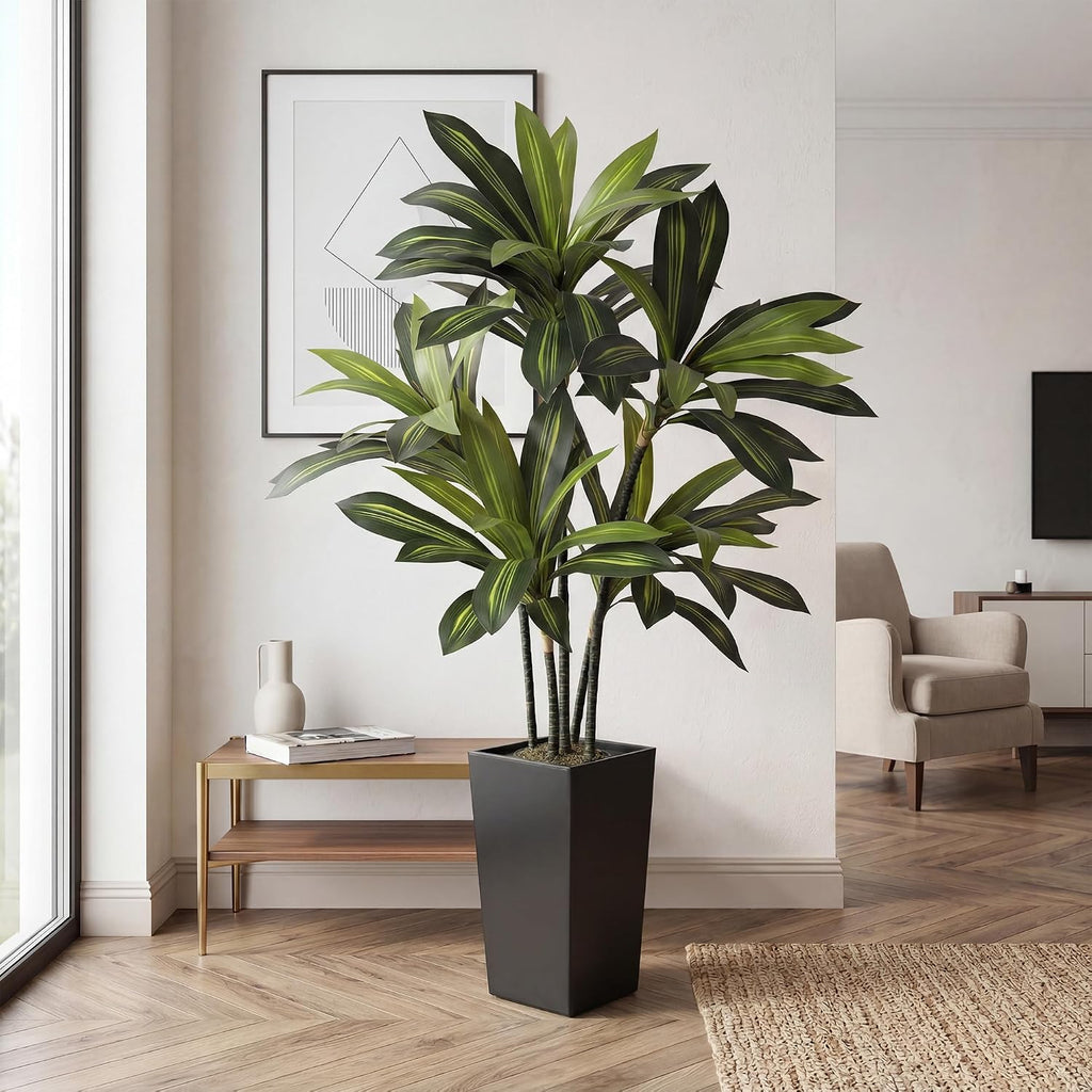 5FT Artificial Dracaena Tree with Black Tall Planter, Tall Fake Tree Indoor, Faux Plant in Pot Porch Decor, Easy