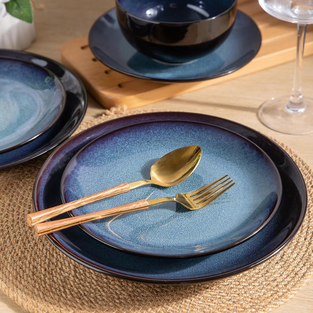 Ceramic Dinnerware Sets for 4,Stoneware Coupe Plates and Bowls Sets,Highly Chip and Crack Resistant | Dishwasher & Microwave & Oven Safe Dishes set,Reactive Glaze Dinnerware- Service for 4