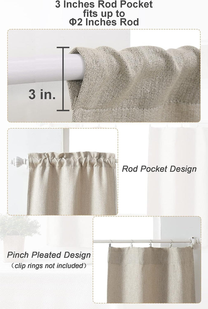 2 PC Valance for Window,Kitchen Window Valances Light Blocking,Burlap Linen Textured