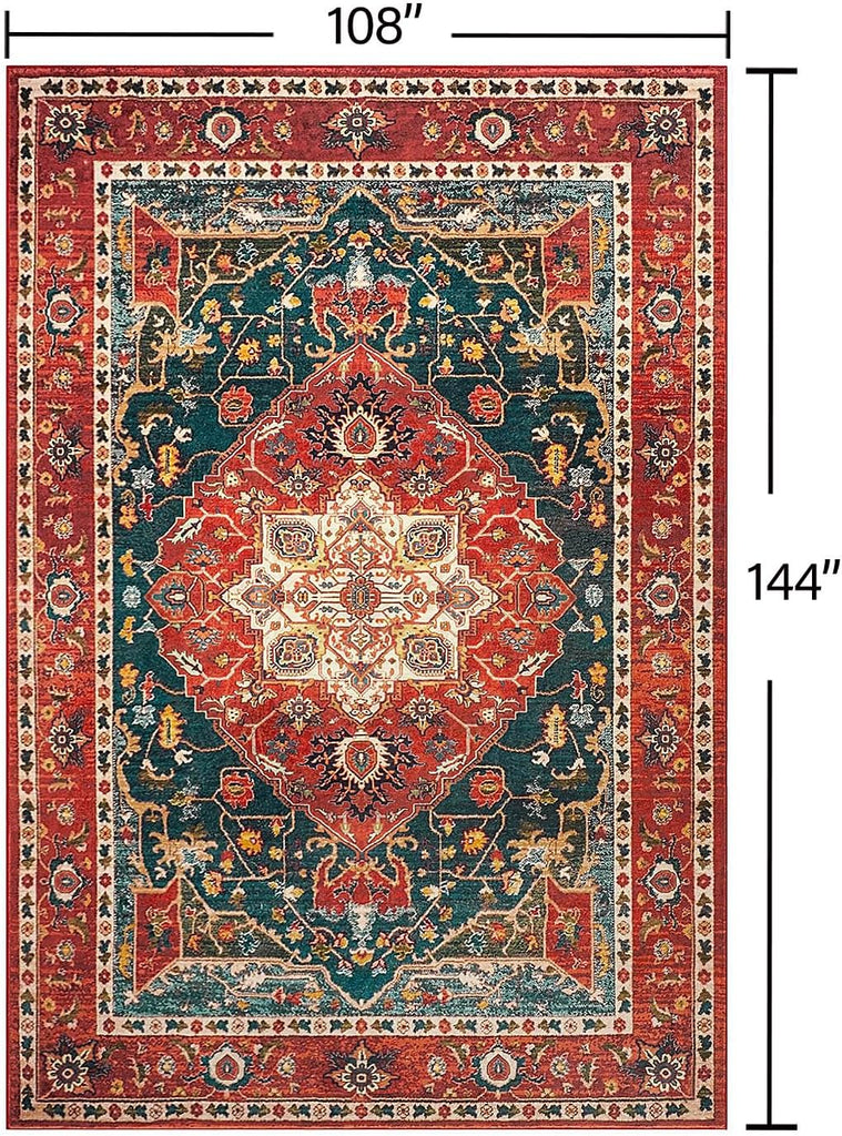 Area Rugs 9x12 Machine Washable Rugs, Non Slip Floral Vintage Rug Indoor Carpet, Stain Resistant Large Rug Dining