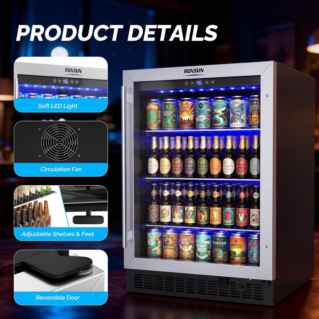 24 Inch Beverage Refrigerator, 5.8 Cu.Ft. Built-in Beverage Cooler, Under Counte