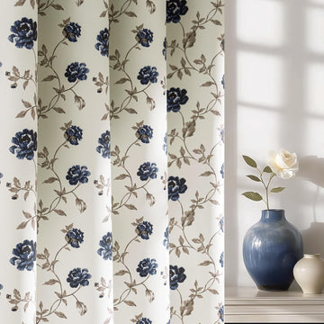Floral 100% Blackout Curtains Blue Brown 52x96 2 Panels
