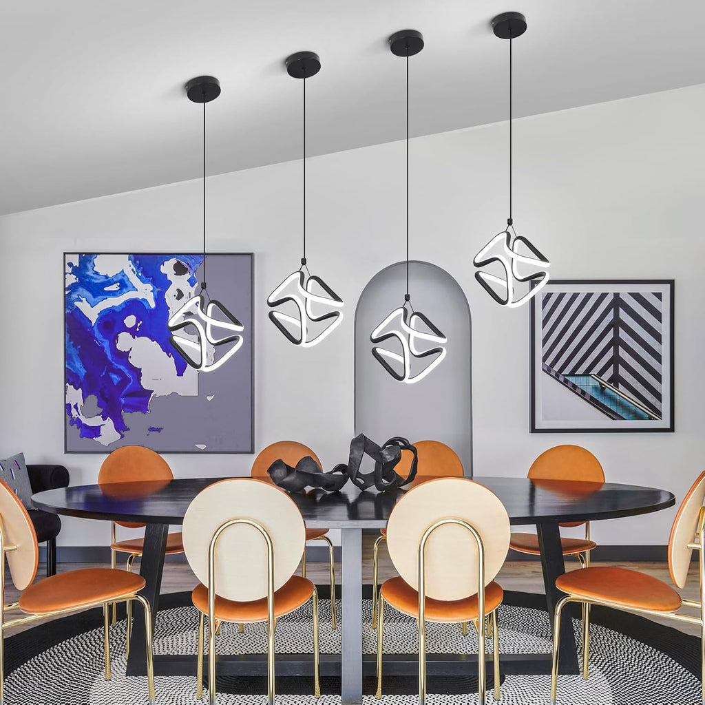 Black Led Pendant Light Fixtures,6000K Cool White Modern Pendant Lights for Kitchen Island,Adjustable Height Kitchen
