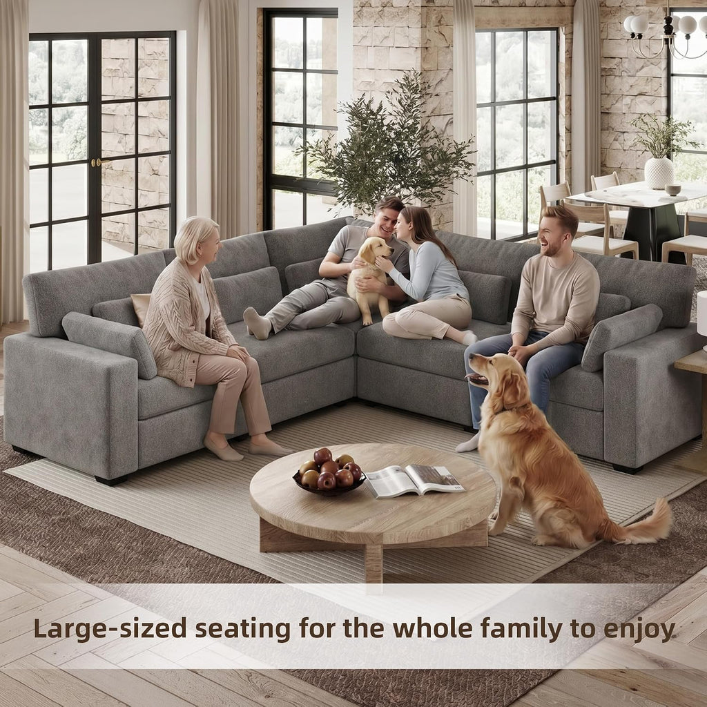 109.1'' Modular Sectional Sofa, L Shaped Oversized Extra Deep Couches , 5-Seat Chenille Couch with Wooden Legs, 2 Arm