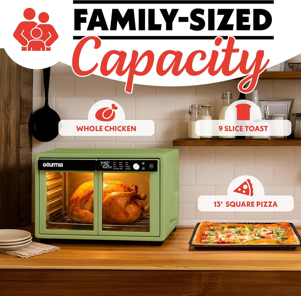 French Door Air Fryer Oven - 37 Qt Large Capacity Convection Toaster Oven, FryForce 360°, Digital Display, 12 Cooking
