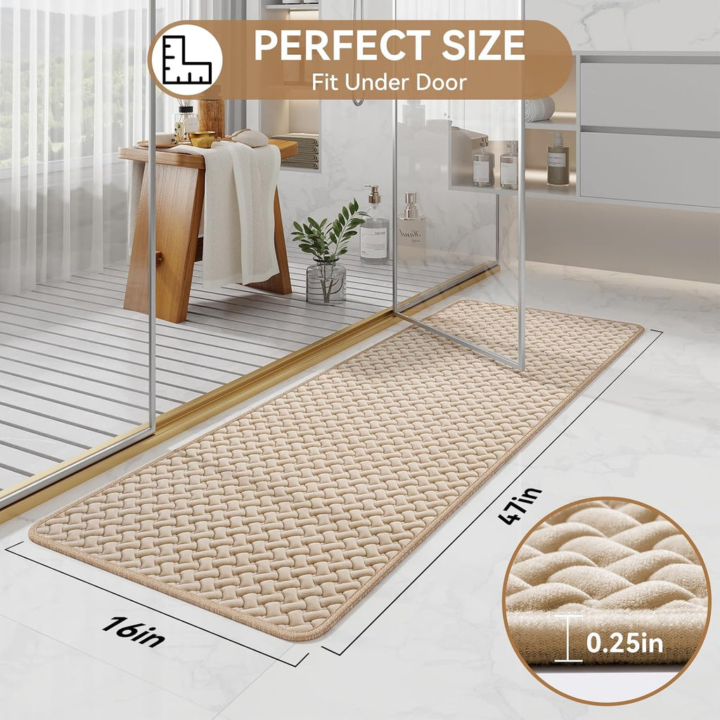 Bathroom Runner Non Slip, Foam Weave Texture Bath Mat, Brown 16x47 | Quick Dry, Rubber Backing, Super Absorbent