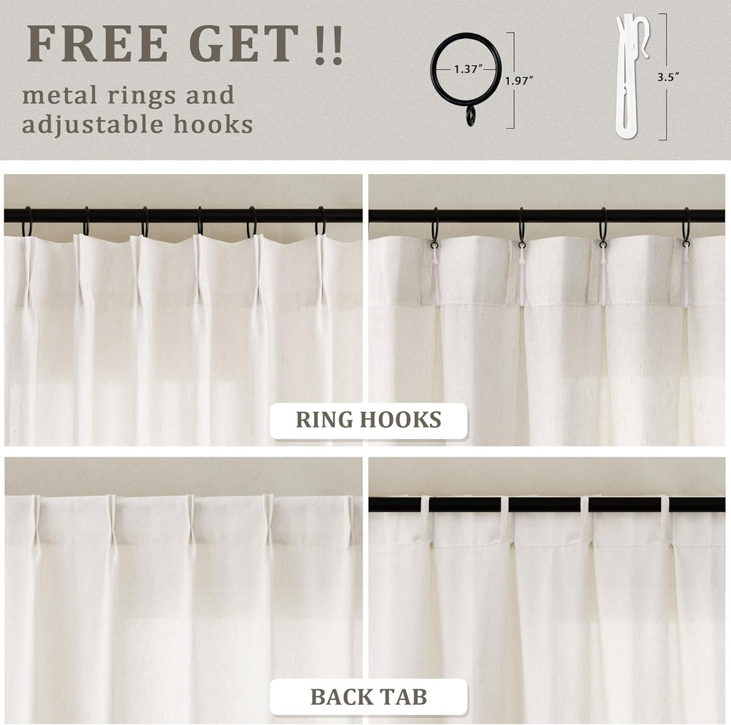 Pinch Pleat Linen Sheer Curtains for Patio Sliding Door Light Filtering Semi Sheer