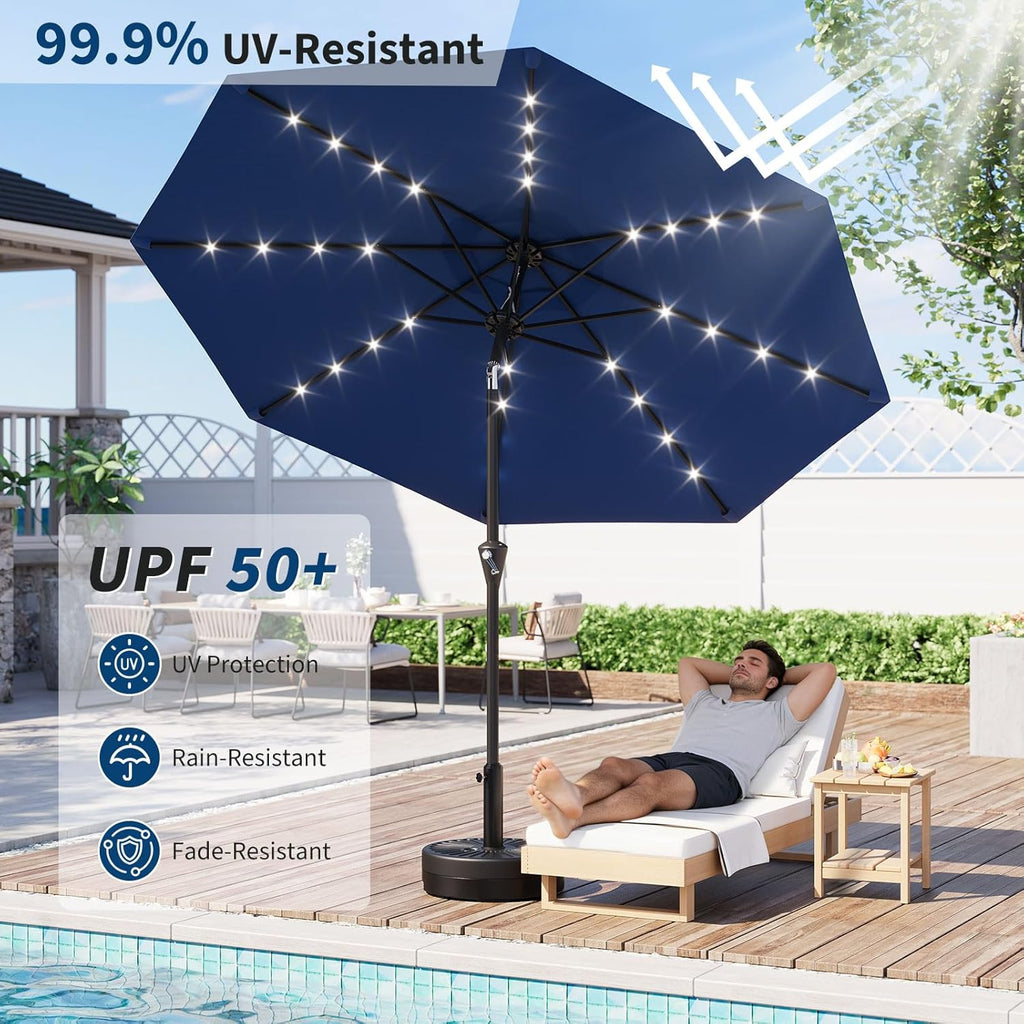 9FT Solar Patio Umbrella with 32 LED Lights