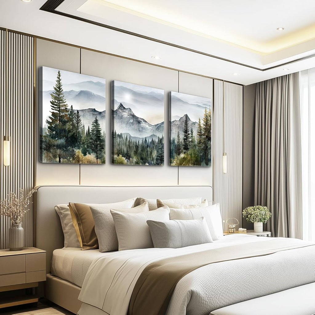 3 Piece Framed Canvas Art Prints Wall Art Modern Wall Decor Office Decor Abstract Mountain Forest Landscapes Ink