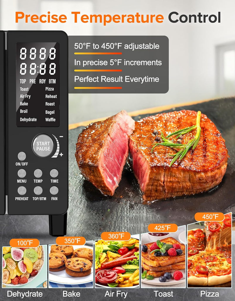 Bravo Pro Smart Air Fryer Toaster Oven Combo, Airfryer Convection Oven Countertop, 10-in-1 Functions with Quicker & Even Crisp Technology, 1800W, 50-450°F, PFAS-Free, 21QT, Black