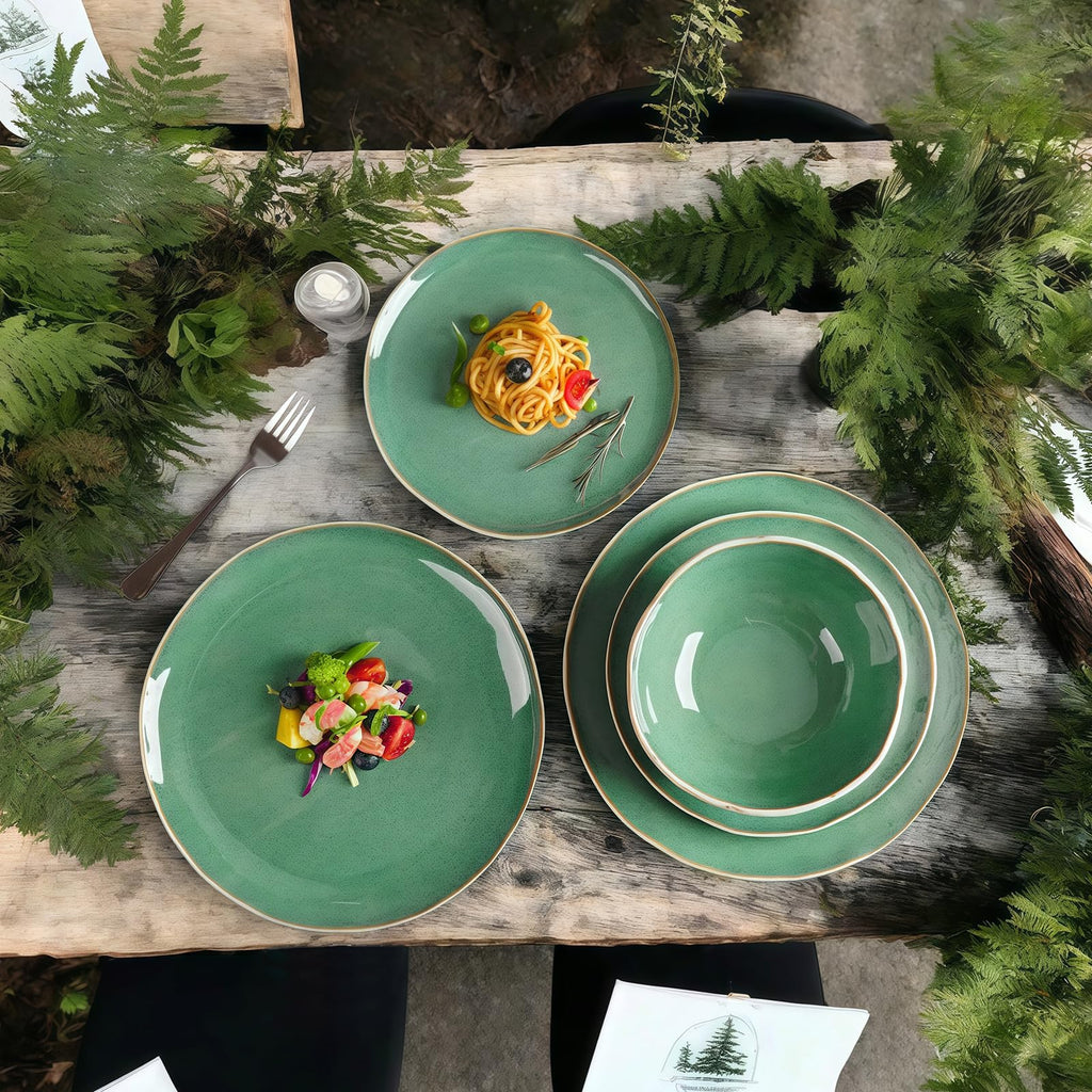 12pcs Dinnerware Set Service for 4, Handmade, Stoneware, Ceramic, Dish Set, Plates and Bowls set, Dinner Set, Reactive