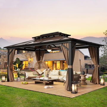 10'x13' Hardtop Gazebo, Outdoor Polycarbonate Double Roof Canopy