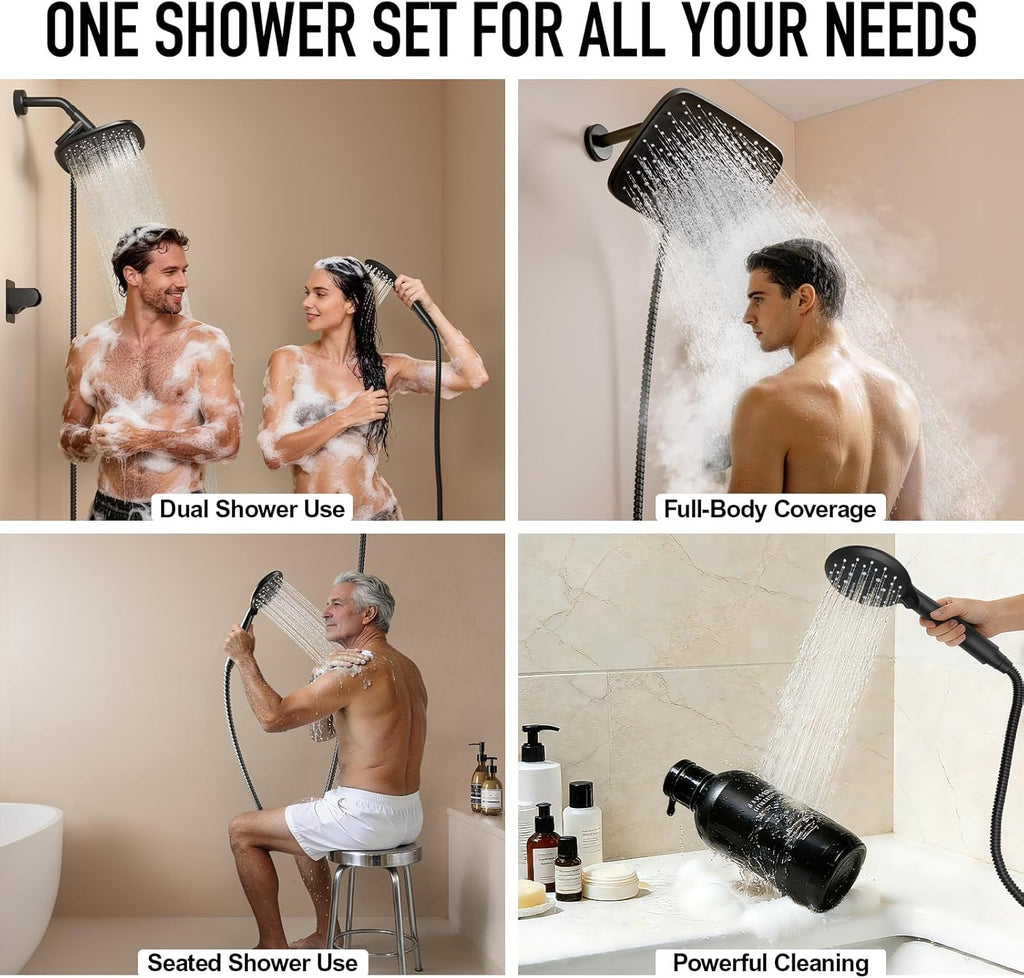 11.8 Inch Rain Shower Head with Handheld- High Pressure Dual Shower Heads with 5 Modes Handheld Spray Combo- Wide
