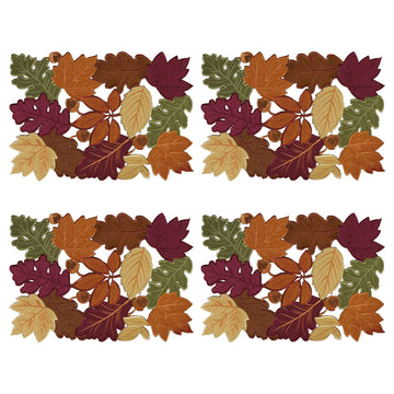 4 PCS Thanksgiving Placemats for Dining Table, 13 x 19 Inch Set of 4 Embroidered Maple Leaves Table mats for Fall