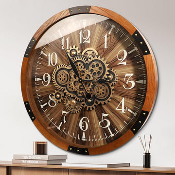 Wall Clocks for Living Room Decor, Large Real Moving Gears Clock, Vintage Industrial Oversized Rustic Farmhouse Kitchen Office Fireplace...