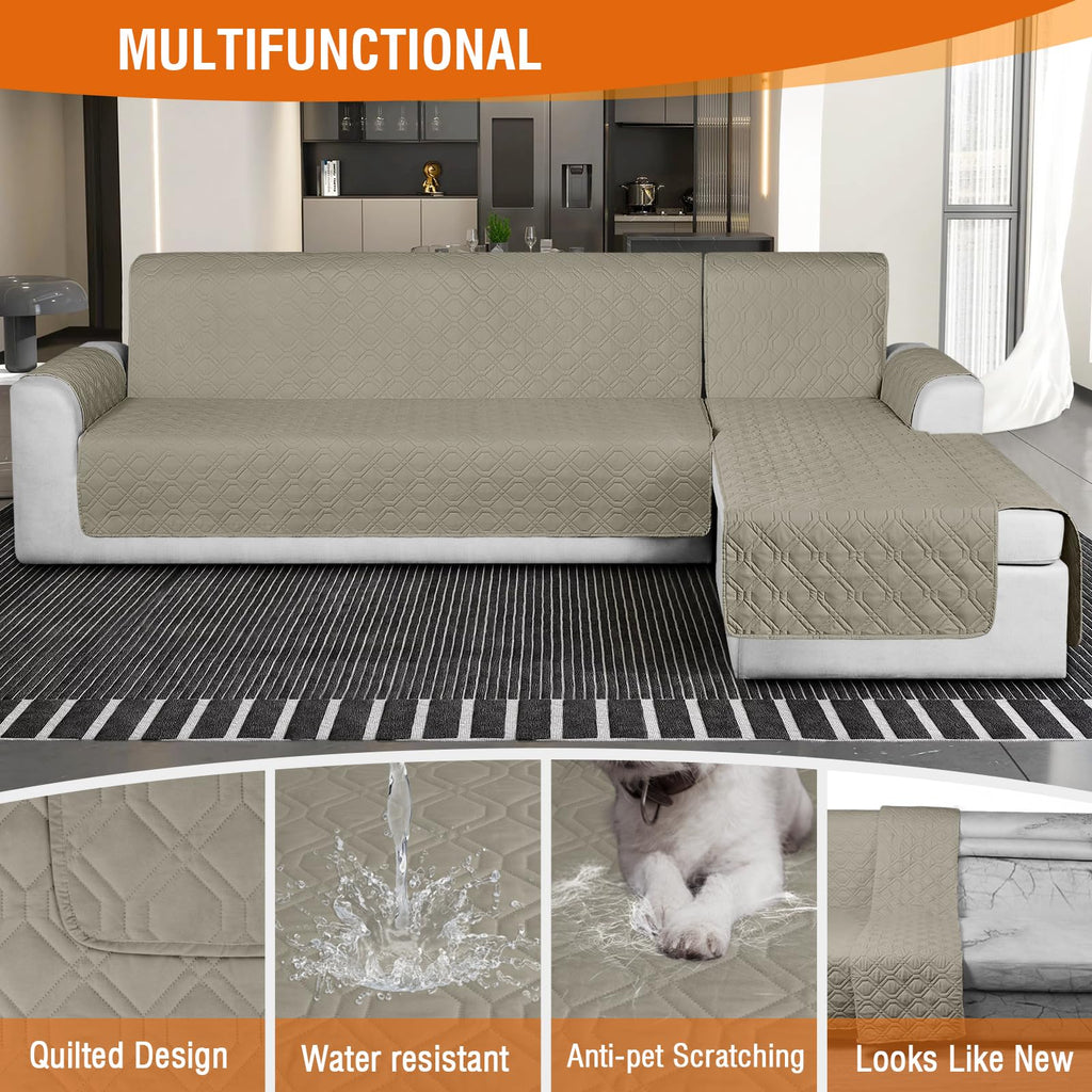 Sectional Couch Covers, L Shaped Sofa Slipcover, X-Large, Khaki