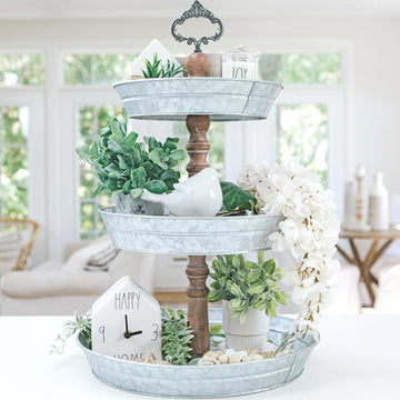 3 Tiered Tray Stand [XL] - Stunning, Extra Large Three Tier Tray, Galvanized Metal Serving Stand for Cookie and