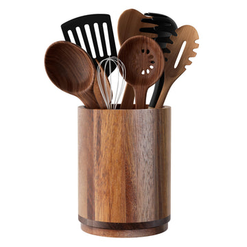Utensil Holder, Acacia Wood Kitchen Utensil Holder for Countertop, 360°Rotating Cooking Utensil Crock Counter, 7.2"