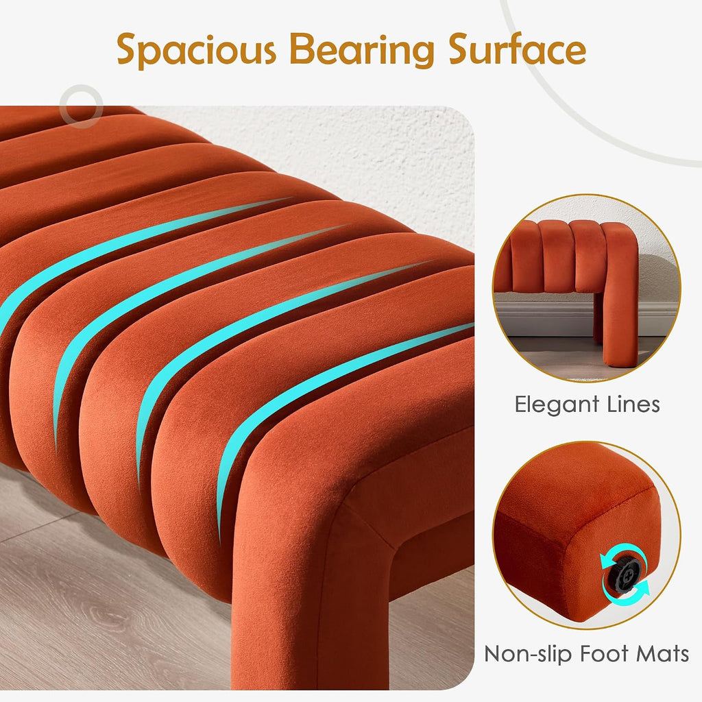 43.3" Bedroom Bench, Upholstered Entryway Bench, Modern End of Bed Ottoman with Solid Wood Legs and Adjustable Foot