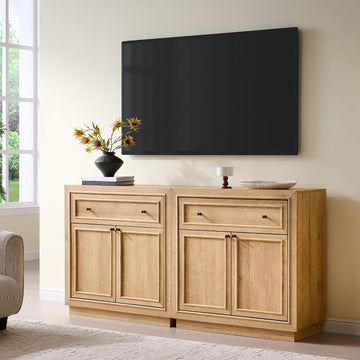 63" Mid Century Modern TV Stand, Modular Entertainment Center for TVs Up to 70", Media Console with 4 Doors, 2