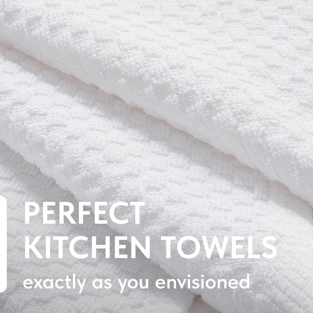 Super Absorbent Kitchen Towels 12 Pack - Premium 100% Cotton Kitchen Towels, 450GSM Thick Machine Washable White Dish