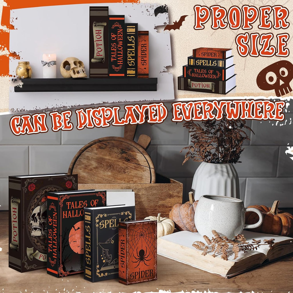 Set of 4 Decorative Books Boxes Faux Books Stacked for Coffee Tables Modern Home Bookshelves DIY Crafts Decor (Skull