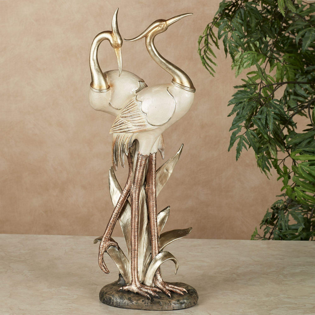 Pretty Pose Double Crane Table Sculpture, Ivory Gold Copper
