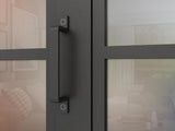 48 in. x 84 in. 3/4 Lites Frosted Glass Black Steel Frame Double Bi-Fold Barn Doors with Hardware Ki