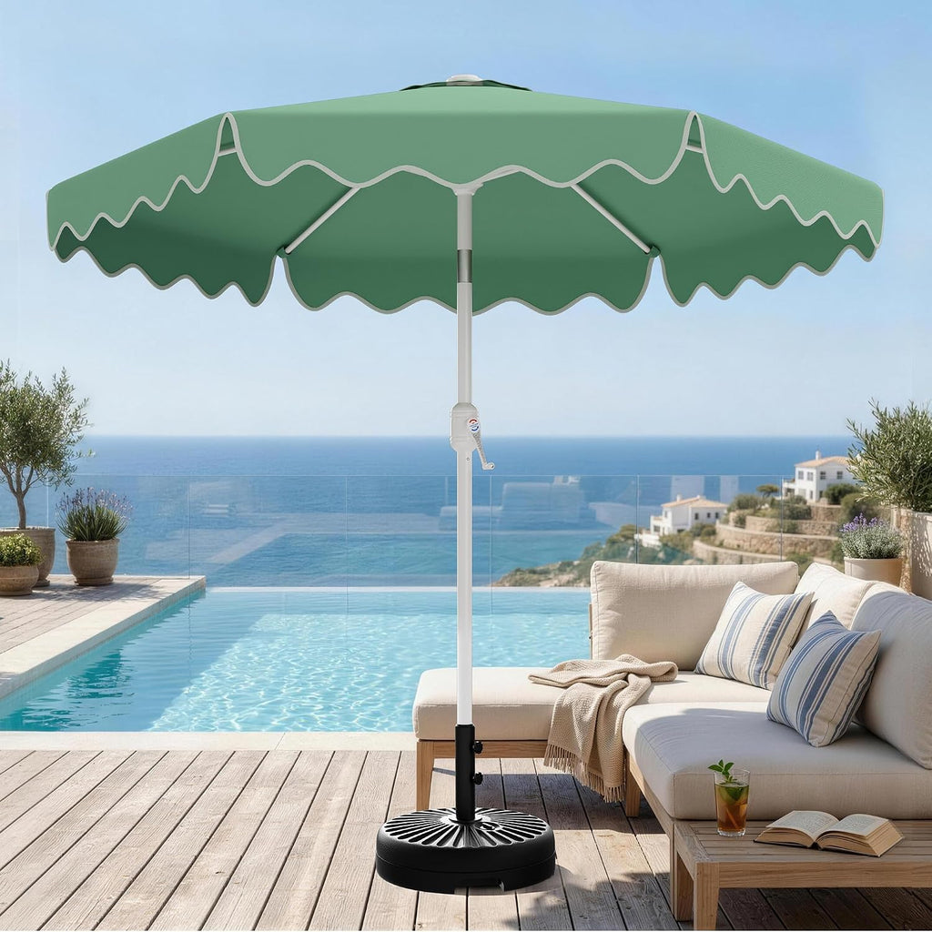 Patio Umbrella with Wavy Trim, UV-Fade-Resistant Canopy, Crank & Tilt - Pale Green 7.5ft
