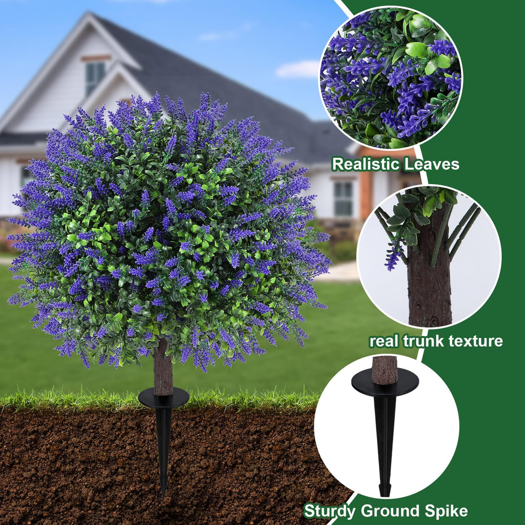 25" Artificial Lavender Topiary Ball Trees Set of 2 with Ground Spikes