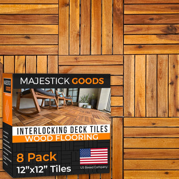 Interlocking Long Slat Deck Tiles, Acacia Wood Interlocking Deck Tiles - Easy Installation for Patio Flooring &