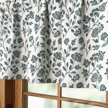 Farmhouse Linen Valance for Window with Vintage Botanical Print, 54W x 14L | Light Filtering Rod Pocket Kitchen