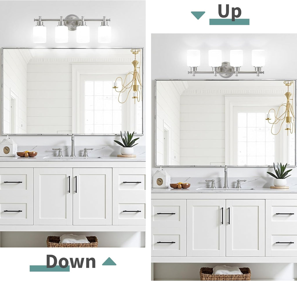 4 Light Bathroom Vanity Light, 23 In Brushed Nickel Vanity Light Fixture | Modern Anti-Rust Wall Sconce over Mirror