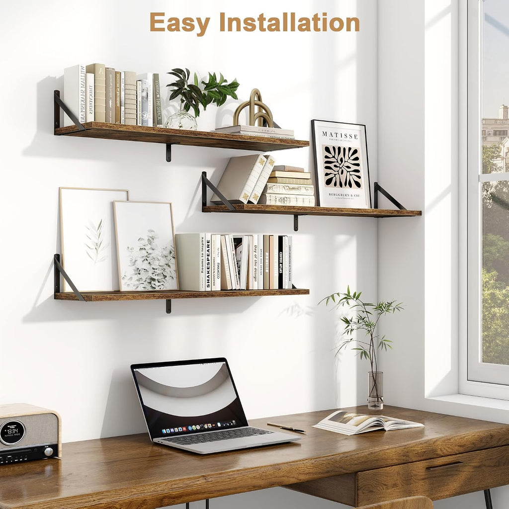 Floating Shelves for Wall, 36 Inches Long Set of 3 Wall Shelves , Floating Bookshelves with Metal Brackets  and