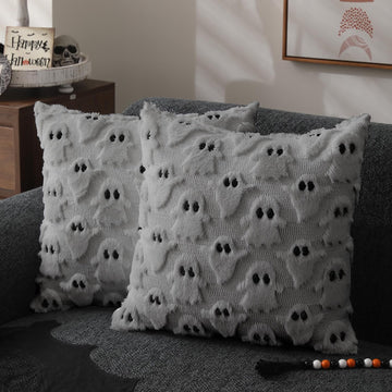 Halloween Pillow Covers 20x20 inch Set of 2 Silver Gray Ghost Throw Pillow Cases Soft Plush Faux Fur Wool Couch