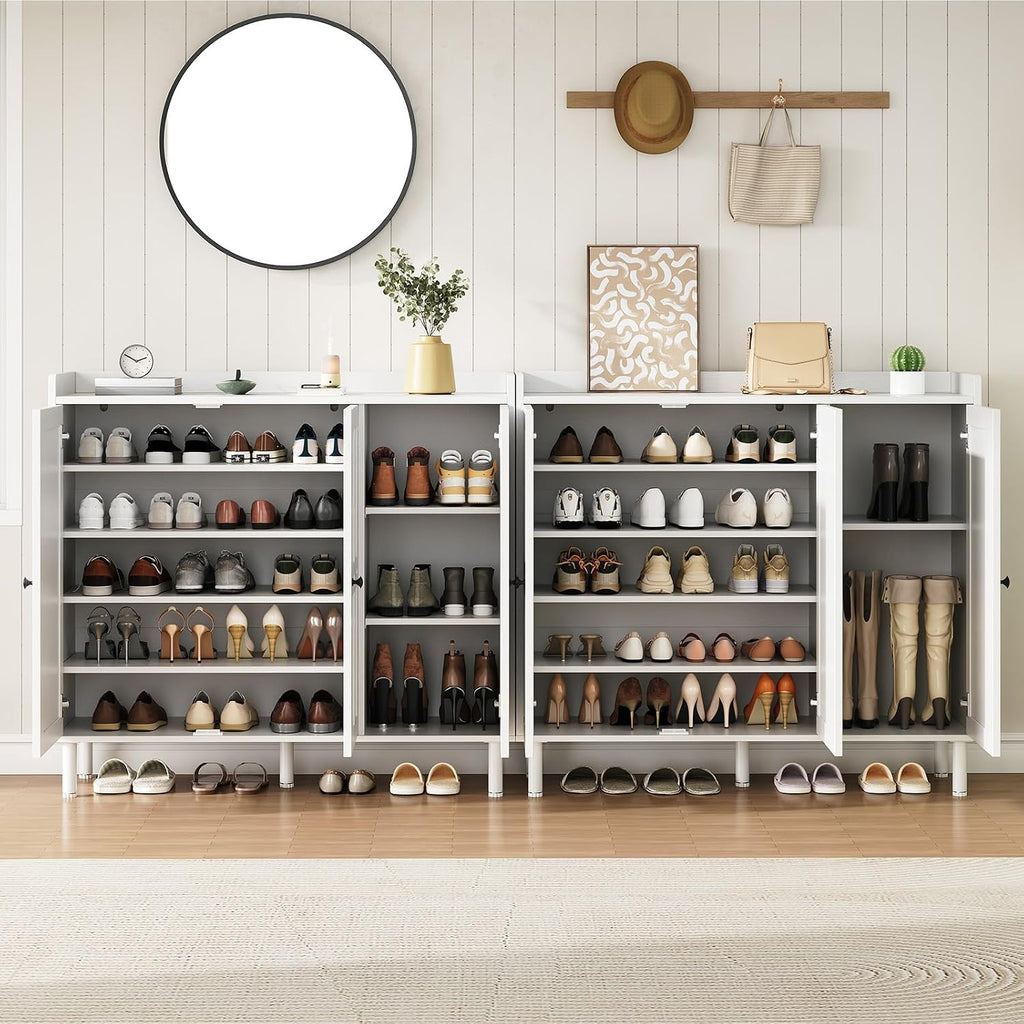 Shoe Cabinet with 3 Doors and Adjustable Shelves, 30 Pairs Shoe Storage Cabinet, 40 Inch Tall Farmhouse Shoe Rack
