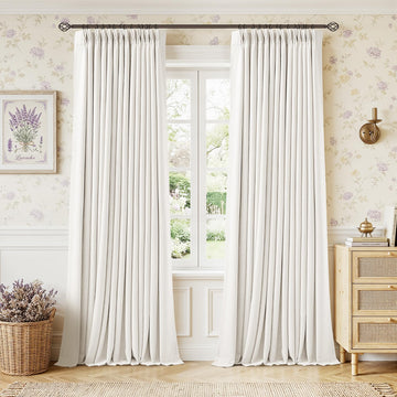 Ivory White Pleated Blackout Curtains 120 Inches Long 2 Panels