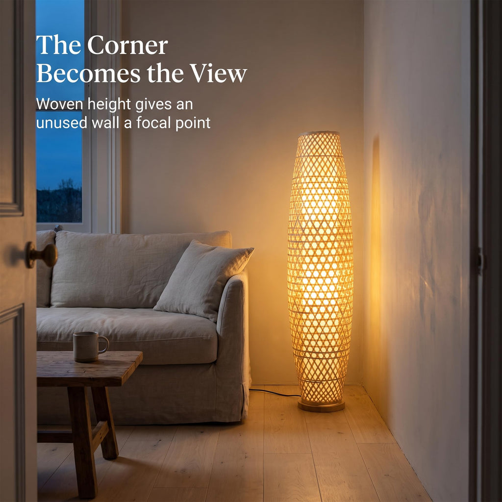 39in Bamboo Floor Lamp with 2 E26 LED Bulbs& 3000K Warm Light