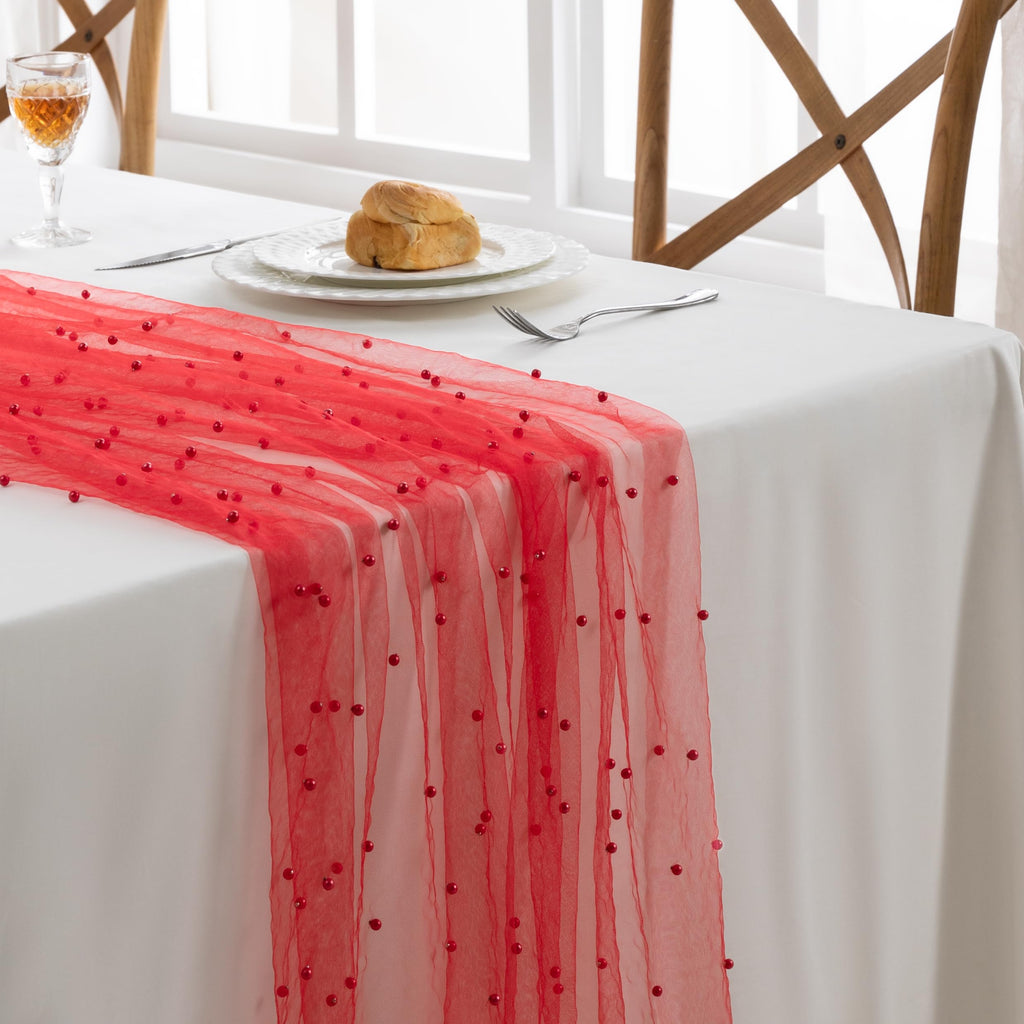 Red Pearl Tulle Fabric, 1 Yard