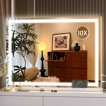 Vanity Mirror with Lights, 28" x 20" LED Makeup Mirror, Lighted Makeup Mirror with Dimmable 3 Modes, Touch Screen